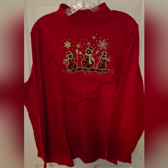 Quacker Factory Red Snowman Top - Picture 1 of 3